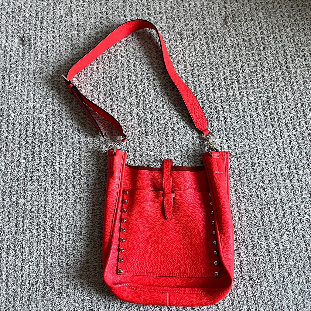 Red Leather Studded Shoulder Bag Rebecca Minkoff